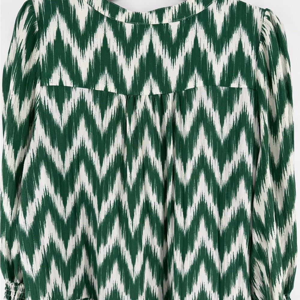 Pomander Place Kenzo Green and White ikat Chevron Print Mini Dress Womens Large - Picture 6 of 9